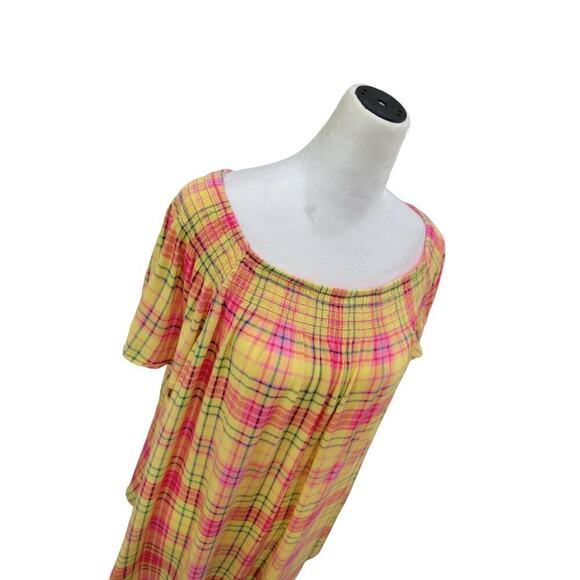 Torrid Women's Smocked Crew‎ Neck Blouse Crinkle Gauze Plaid Yellow 2021 - Picture 7 of 8